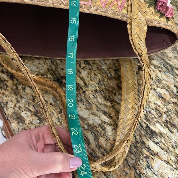 Extra Large Straw Bag Tote Raffia Tourist Souvenir Lined Flowers Sun Hat Design - Picture 9 of 9